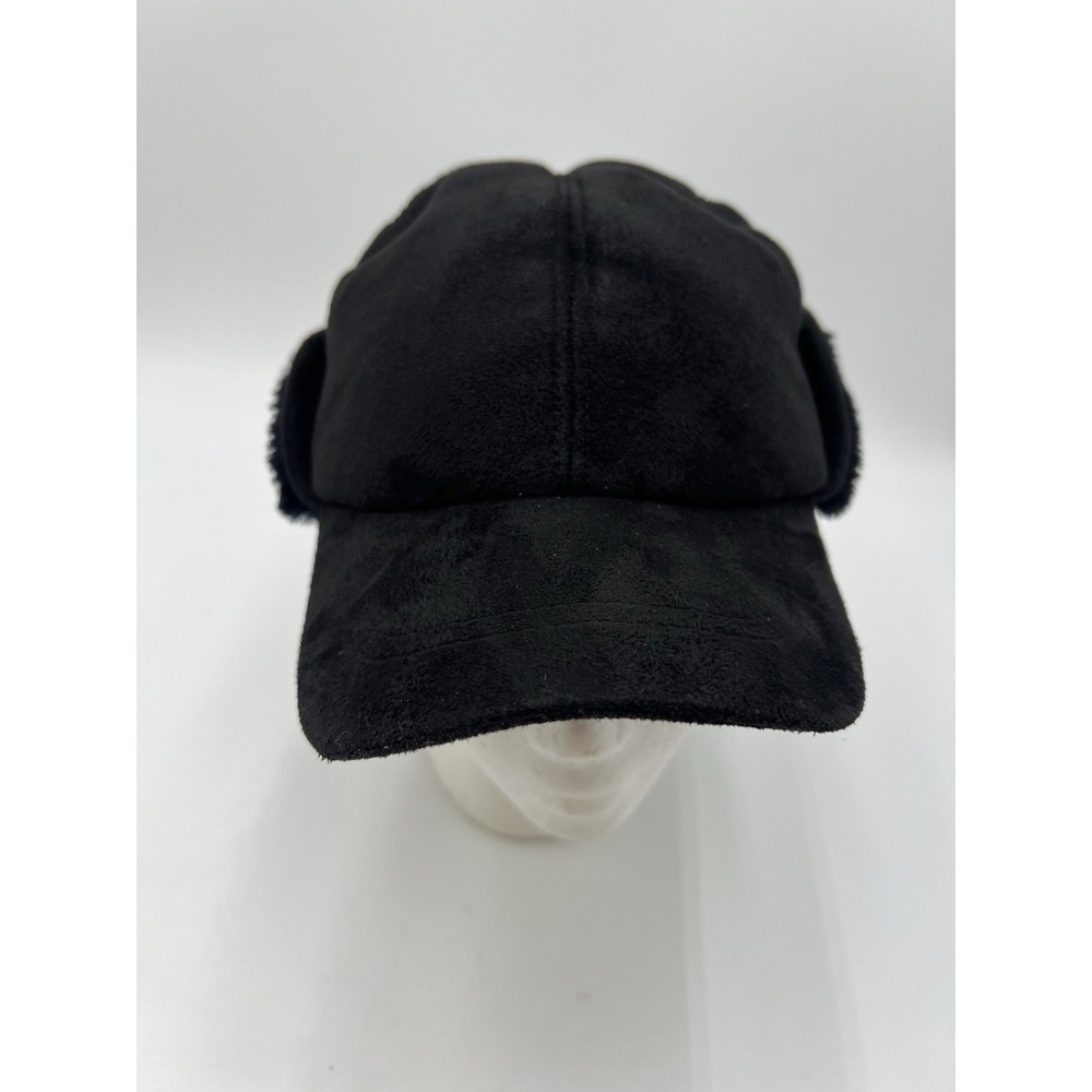 Scala Classics Black Faux Suede Ear Flap Winter Hat Faux Fur Lined Size M - Picture 2 of 14